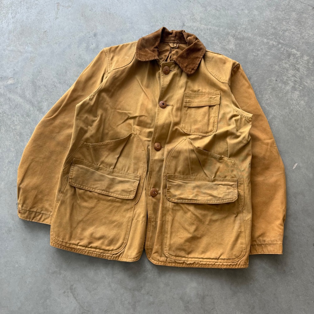 Vintage 1950s American Field Hunting Jacket Canvas Corduroy Workwear Tan 40